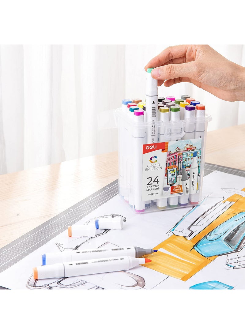 Deli Marker Pen, Dual Tip, Quick Drying, Marker for Painting, Sketching, Calligraphy Drawing, Set of 24 Colors - Image 5