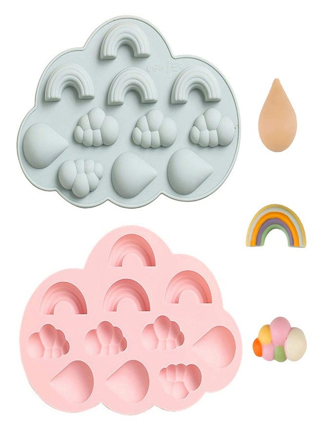 HiParty 2Pcs Rainbow Cloud Raindrop Chocolate Candy Silicone Molds, Rain Theme Gummy Fat Bomb Fondant Cake Decorating Cupcake Muffin Cookie Pan Mould Resin Mini Soap Clay Mold Ice Cube Trays - Image 1