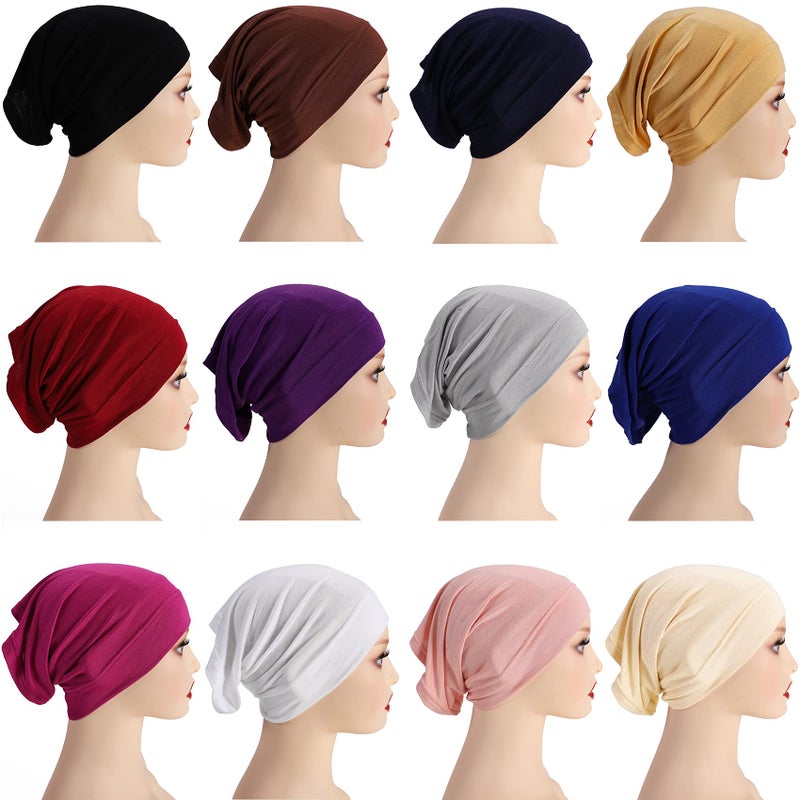 Messen 12 Pieces Under Scarf Hijab Cap Under Caps for Turban Head Wraps Scarf Solid Color Hijab Tube Unisex Stretch Dreadlocks Tube Neck Cover - Image 1