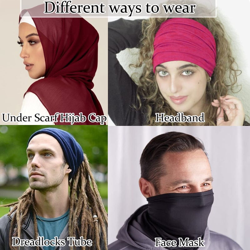 Messen 12 Pieces Under Scarf Hijab Cap Under Caps for Turban Head Wraps Scarf Solid Color Hijab Tube Unisex Stretch Dreadlocks Tube Neck Cover - Image 2