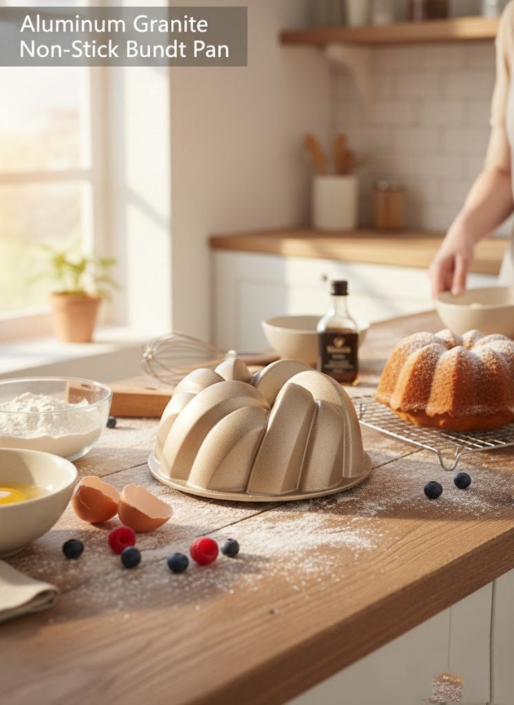 PROCILA Aluminium Granite Non-Stick Braided Bundt Mould Pan Beige 24cm - Image 1