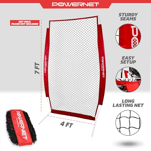 PowerNet 4x7 FT Portable Pitching I-Screen NET ONLY, Softball Baseball Pitcher Protection, Practice Net for Pitching and Hitting, Instant Player and Coach Protector from Line Drives Grounders - Image 3