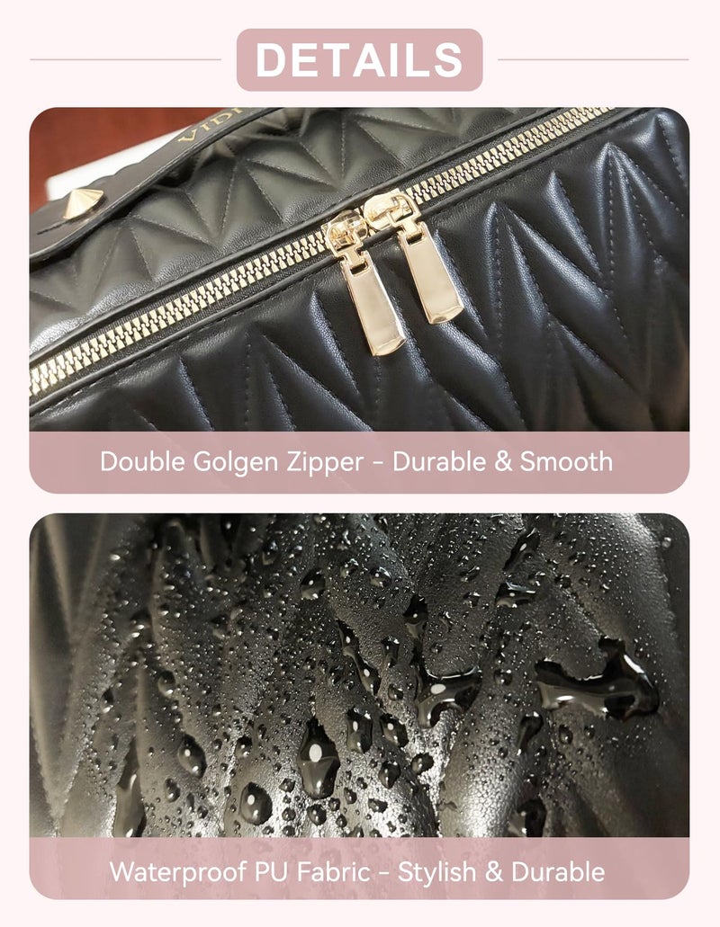 VIDIBESTY Travel Makeup Bag for Women, Large Capacity Cosmetic Bags for Girls, Compact Pouch Make up Organizer, Waterproof Toiletry Bag with Divider and Handle (Black) - Image 5
