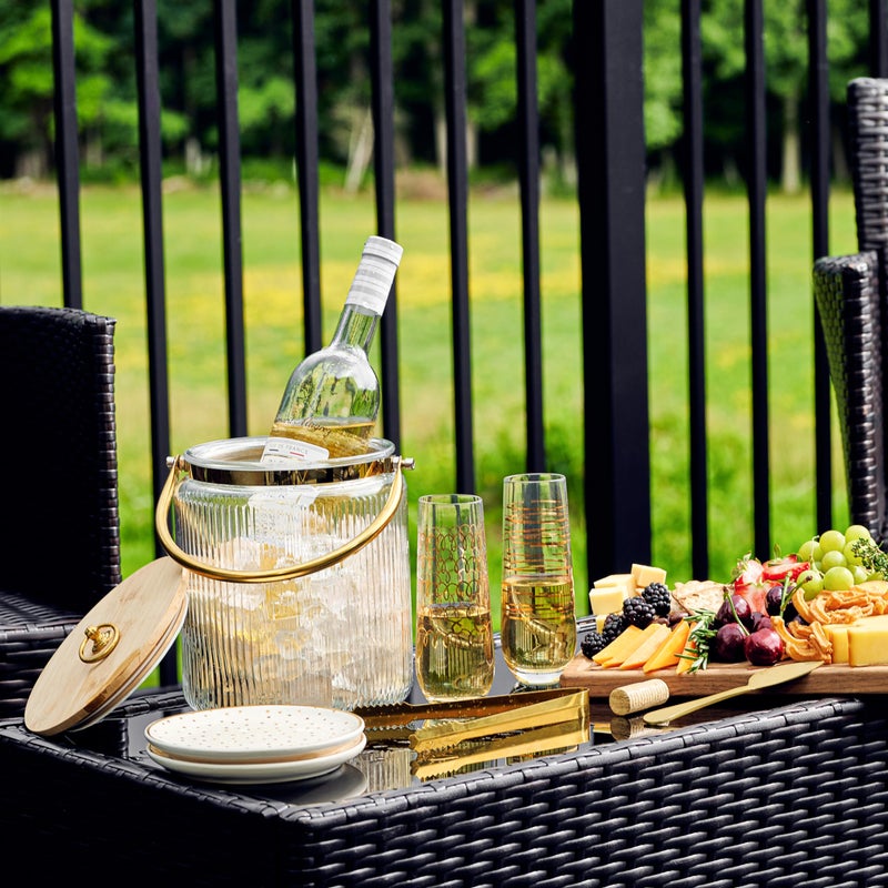 Le'raze Glass Ice Bucket with Airtight Lid, Tong Scooper and Handle - 3L Ribbed Beverage Tub Cocktail Home Bar Accessories, Wine, Beer Chiller for Parties, Champagne Drink Cooler Hinged Handles - Image 3