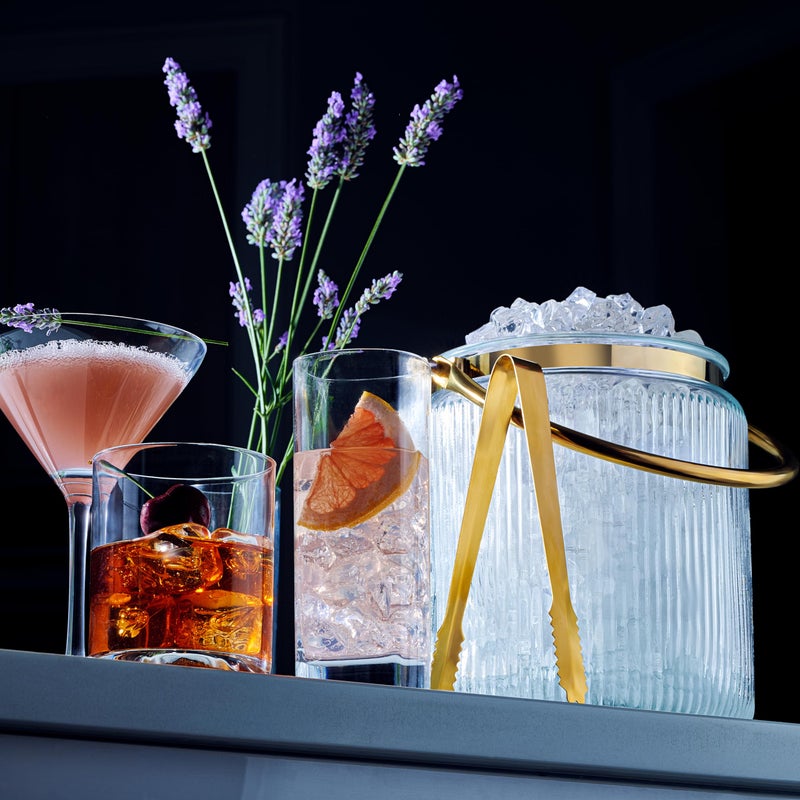 Le'raze Glass Ice Bucket with Airtight Lid, Tong Scooper and Handle - 3L Ribbed Beverage Tub Cocktail Home Bar Accessories, Wine, Beer Chiller for Parties, Champagne Drink Cooler Hinged Handles - Image 4