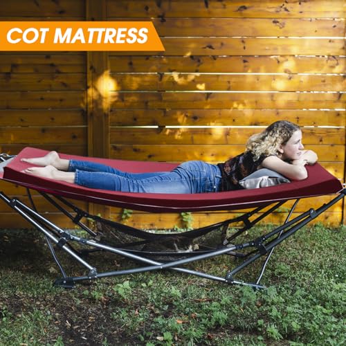 CYMULA Camping Cot Mattress 2in Memory Foam Sleeping Pad,Soft Warm Non-Slip Camping Mattress Topper with Retaining for Adults,Portable Roll up Pad for Travel(Wine red 75"x30") - Image 5