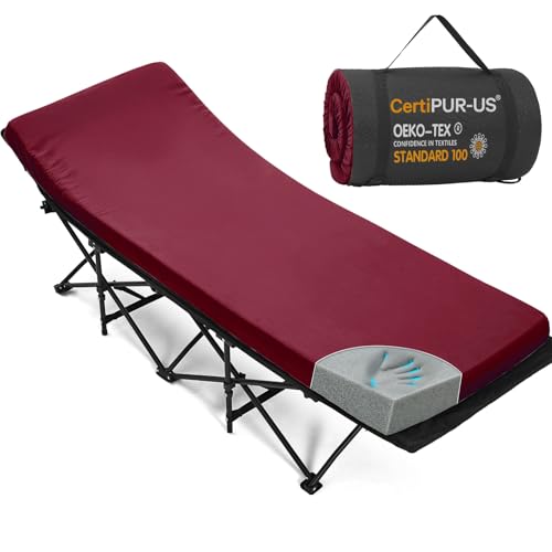 CYMULA Camping Cot Mattress 2in Memory Foam Sleeping Pad,Soft Warm Non-Slip Camping Mattress Topper with Retaining for Adults,Portable Roll up Pad for Travel(Wine red 75"x30") - Image 1