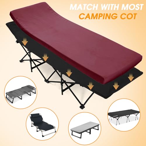 CYMULA Camping Cot Mattress 2in Memory Foam Sleeping Pad,Soft Warm Non-Slip Camping Mattress Topper with Retaining for Adults,Portable Roll up Pad for Travel(Wine red 75"x30") - Image 3
