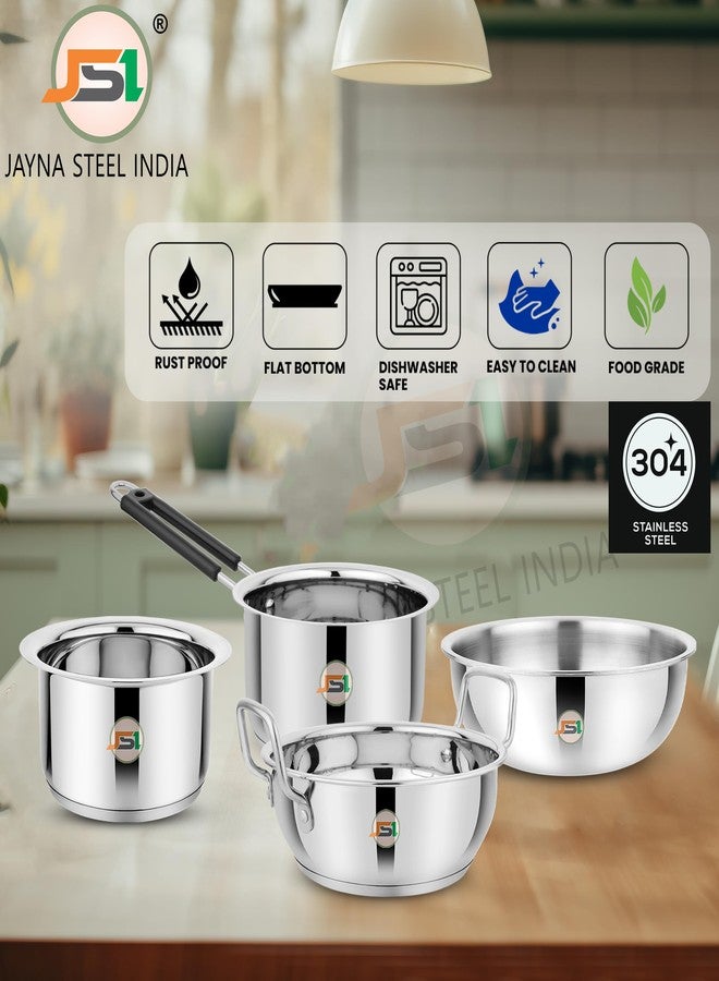 JSI Stainless Steel Triply Base Cookware 4 Pcs Set for Kitchen - Kadhai 2000ml, Tope 1600ml, Saucepan 1600ml & Tasla 1500ml - Heavy Induction Bottom - Thick Encapsulated Aluminium Core Base - Image 2