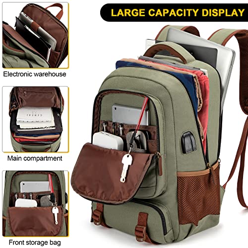 Tzowla Canvas Laptop Backpack, Bag for Men Women,Travel Work Rucksack Fits 15.6 Inch Laptop, Bookbag with USB Charging Port - Image 2