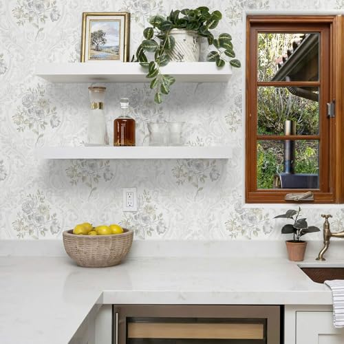 Ismoon Vintage Peel and Stick Wallpaper Floral Contact Paper Boho White and Grey Watercolor Damask Wallpaper Textured Removable Self Adhesive Vinyl Wall Paper for Bedroom 173 in X 3275ft - Image 3