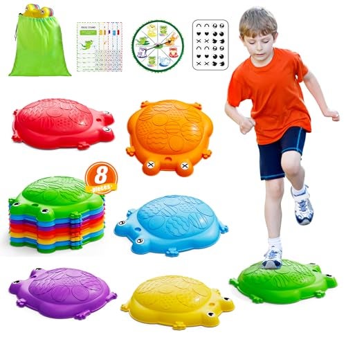 HYES Stepping Stones for Kids 8PCS NonSlip Balance Steps Stones for Toddler 13 Obstacle Courses Sensory Toys Coordination Game for Boys Girls Indoor Outdoor Play Ages 35 - Image 1