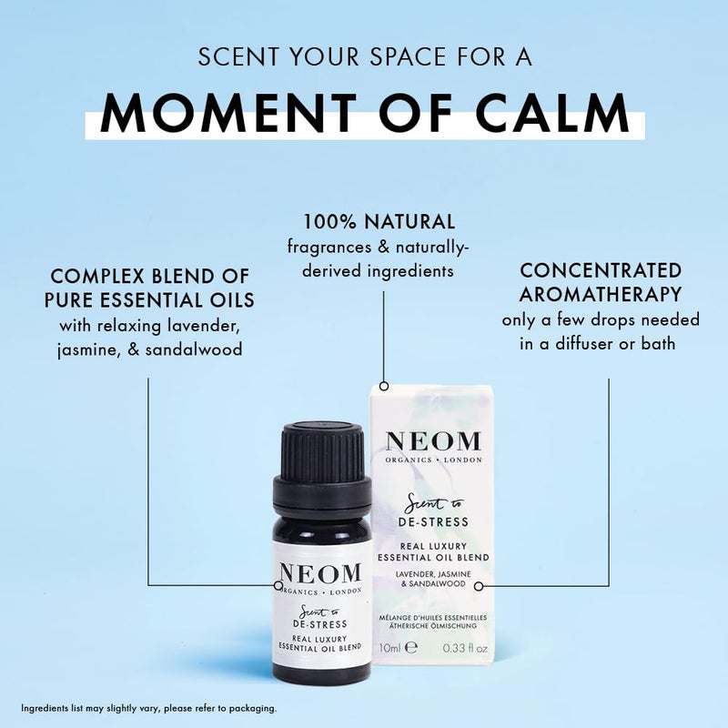 NEOM NEOM - Essential Oil Blend, 10ml | Lavender, Jasmine & Sandalwood | Aromatherapy Diffuser Oils with Calming Essential Oil Blend | 100% Natural Fragrances | Tranquil & Relax | Signature De-Stress Scent - Image 3