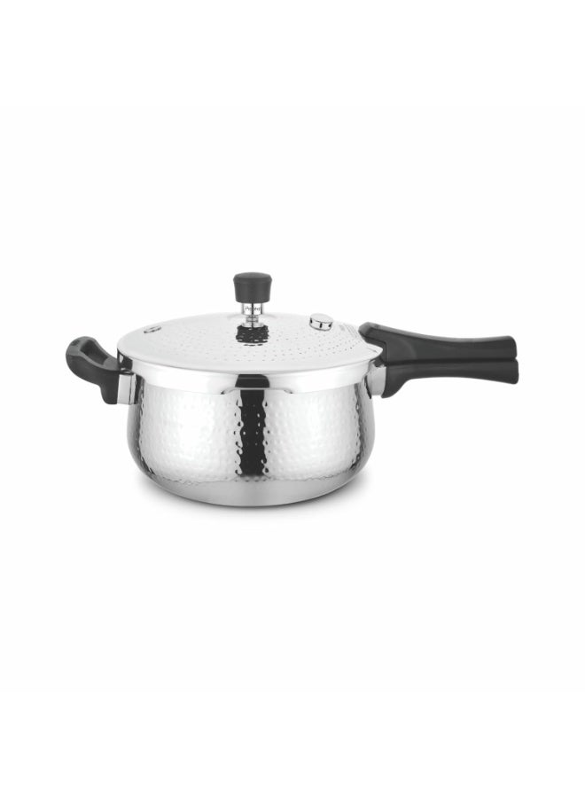 Prabha Tri-Ply Stainless Steel Hammered Kalash Pressure Cooker | Food Grade SS | Induction Base Outer Lid Cooker | Energy Efficient & Durable (Silver) 5 Years Warranty (1.5 Liter) - Image 1