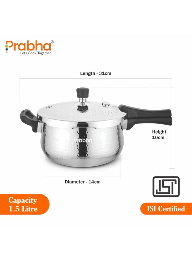 Prabha Tri-Ply Stainless Steel Hammered Kalash Pressure Cooker | Food Grade SS | Induction Base Outer Lid Cooker | Energy Efficient & Durable (Silver) 5 Years Warranty (1.5 Liter) - Image 4