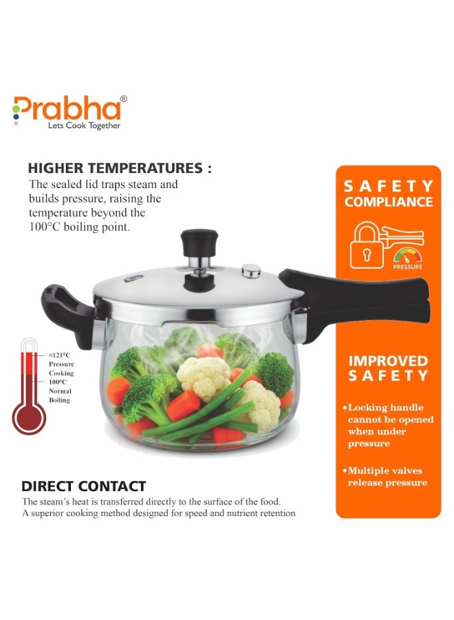 Prabha Tri-Ply Stainless Steel Hammered Kalash Pressure Cooker | Food Grade SS | Induction Base Outer Lid Cooker | Energy Efficient & Durable (Silver) 5 Years Warranty (1.5 Liter) - Image 3
