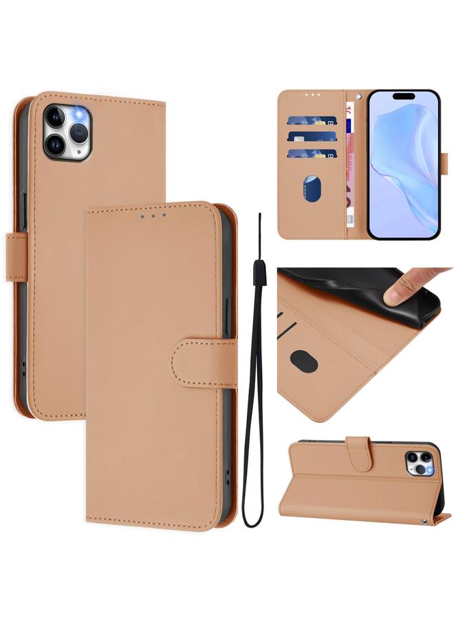Zaboon Case For iPhone 11 Pro Max Skin Feel Solid Color Leather Phone Case with Lanyard - Image 1