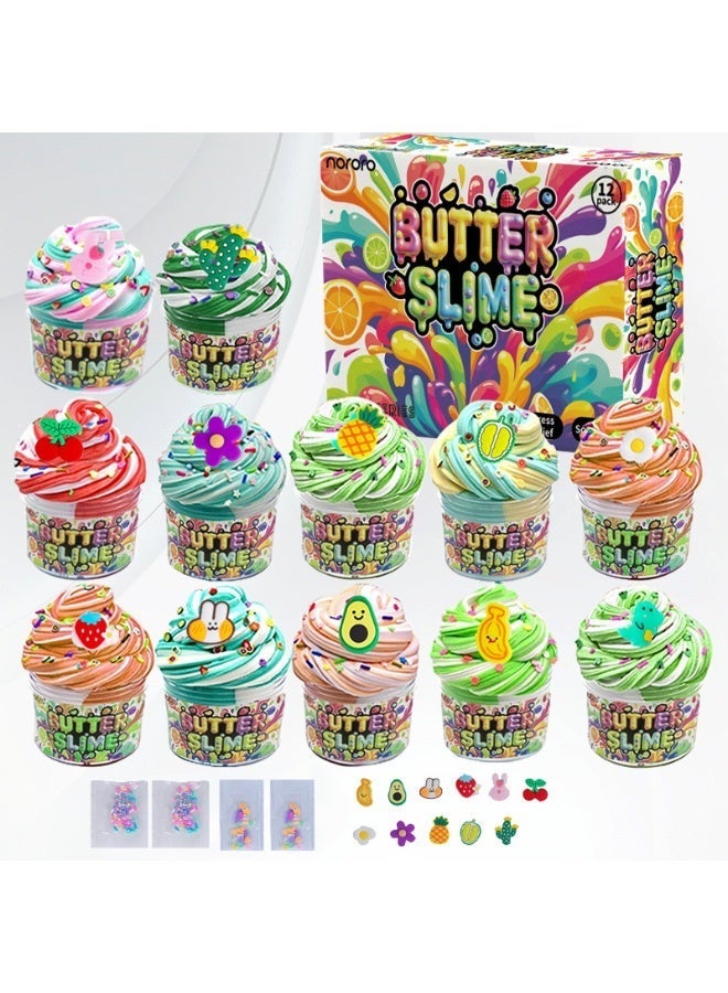 nororo 12-Piece Long-Lasting Scented Slime Set (Suitable for Children) — Non-Sticky Sensory Toy for Stress Relief, Bouncy Party Favor, Birthday Gift for Boys and Girls - Image 1