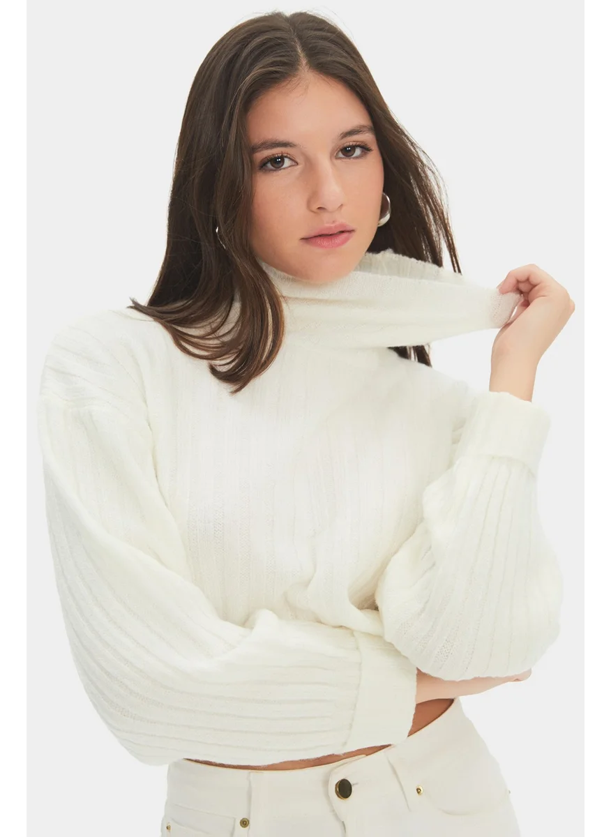JUNE Women's Turtleneck Off Shoulder Crop Knit Sweater