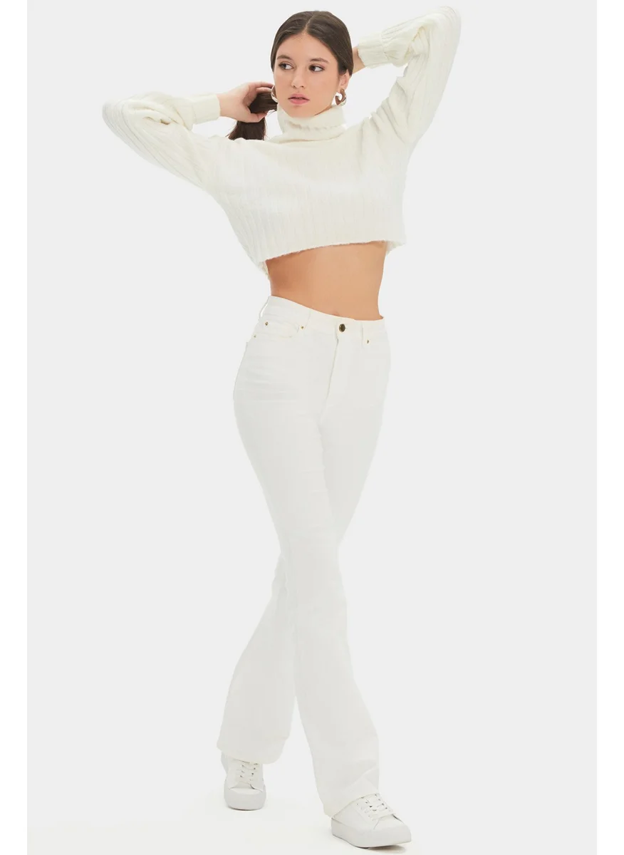 JUNE Women's Turtleneck Off Shoulder Crop Knit Sweater