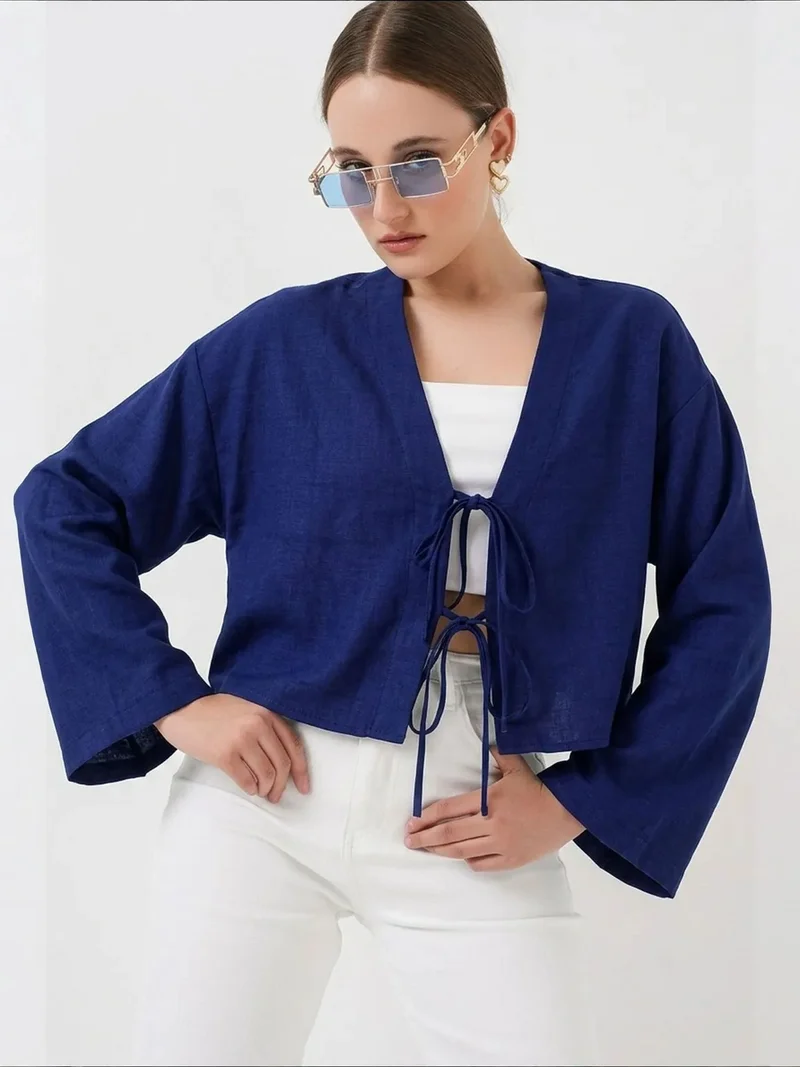 Big Dart BDART Viscose Blend V-Neck Long Sleeve Kimono with Binding Detail