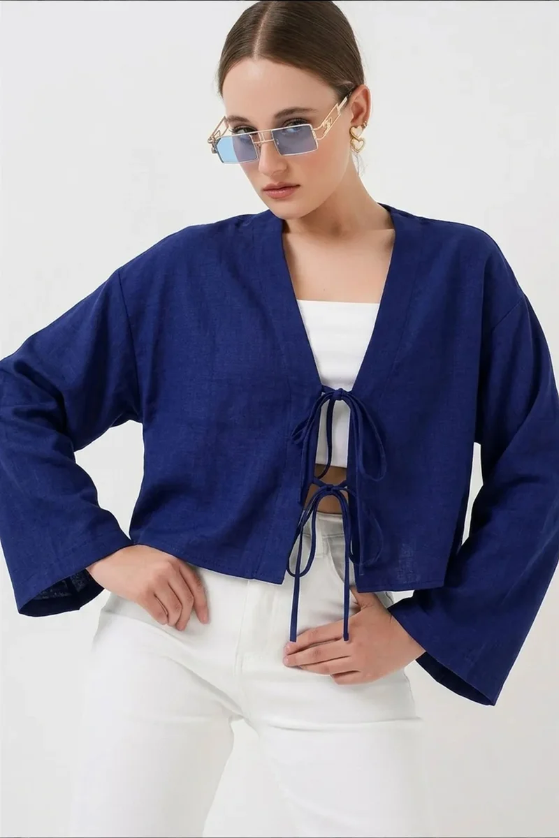 بيغ دارت BDART Viscose Blend V-Neck Long Sleeve Kimono with Binding Detail