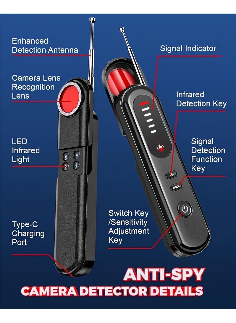 Boyi - Hidden Camera Detector, 2024 Anti-Spy Camera Detector, Hidden Device GPS Detector, Bug Detector, Rf Wireless Signal Scanner, Camera Detector for Hotels, Home, Office, 5 Levels Sensitivity (Black) - Image 1