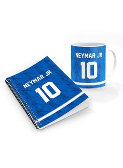 Designer Printed Coffee Mug + A5 Spiral Notebook Memo Notepad Journal Personalised Combo Gift Set Football Team - Neymar Jersey no 10