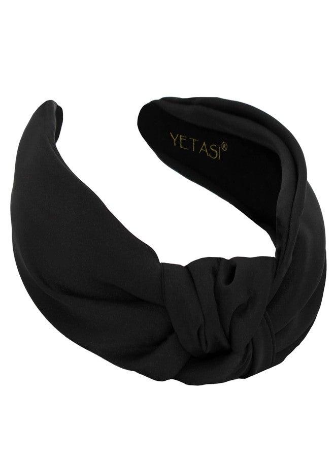 YETASI Black Headbands for Women, Elegant Satin Knotted Headband for Women Made of Non-Slip Silk Quality Fabric, Top Knot Head band is Womens Silk Headbands Fashion Designer - Image 1