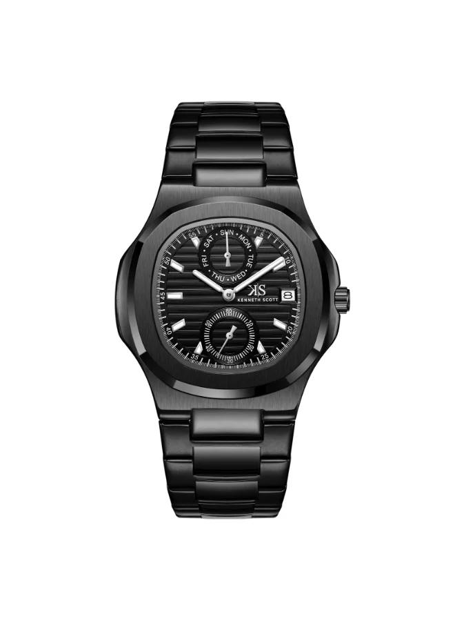 Kenneth Scott Men's Stainless Steel Analog Watch K25002-BBBB - 42.7x46.2 mm