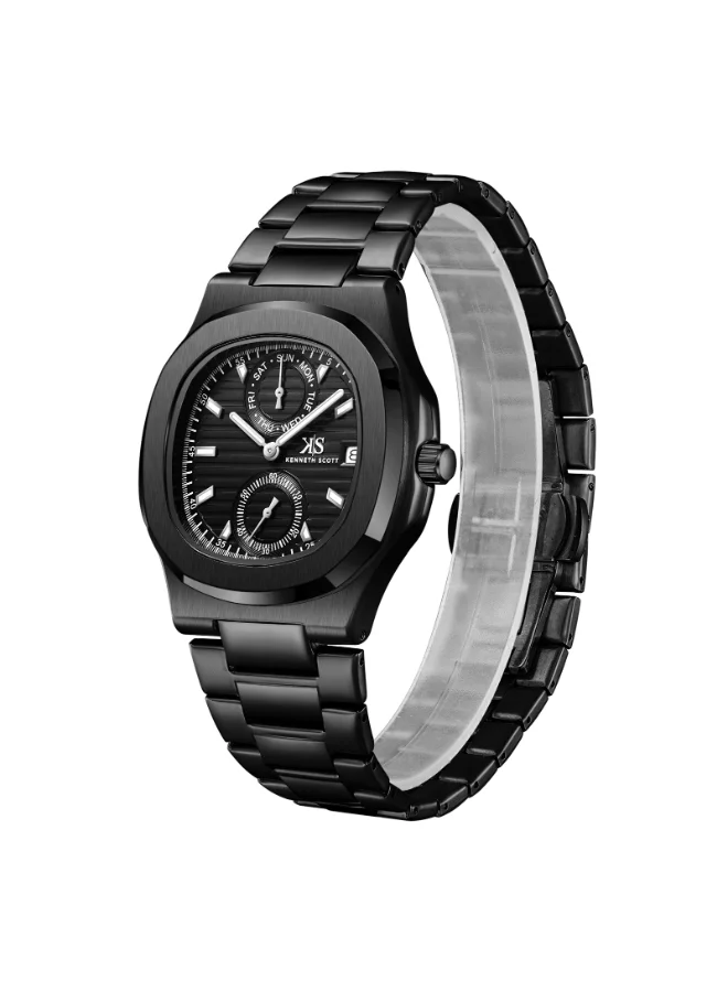 Kenneth Scott Men's Stainless Steel Analog Watch K25002-BBBB - 42.7x46.2 mm