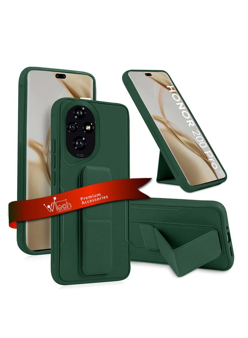 دبليو تيك Honor 200 Pro 5G 2024 مقبض يد مغناطيسي قابل للطي مع حزام معصم وقبضة إصبع مع غطاء حماية مدمج لشفاه الكاميرا الحديثة - أخضر داكن - Image 1