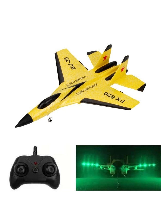 Su35 Glider Fx620 Fighter Remote Control Foam Airplane Light Fixed Wing Aviation Model Toy Airplane-Color:Yellow With Lamp - Image 1