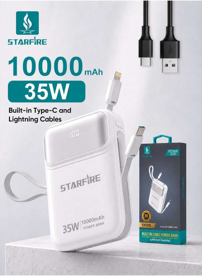 STARFIRE 10000mAh 35W Fast Charging Power Bank with Built-in Type-C & Lightning Cables, LED Digital Display, Compact Portable Charger with USB-A to Type-C Cable，iPhone 17 / 17 Pro / 17 Pro Max / iPhone Air / 16 / 15 / 14 / 13 / 12 Series, Samsung Galaxy S25 / S24 / S23 / S22, iPad, Xiaomi, OnePlus, Huawei - Image 1