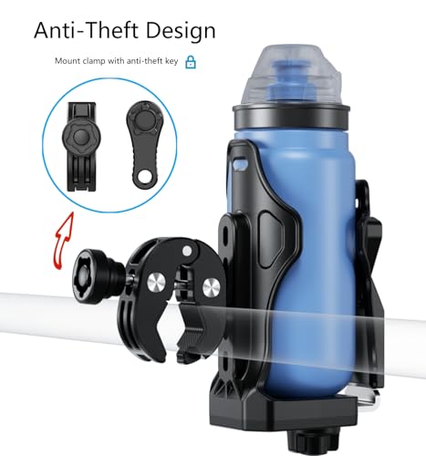 Kewig Anti-Theft Motorcycle Cup Holder, Extra Large Adjustable Size Bike Water Bottle Holder for 1.95 – 3.6" Diameter Bottles, Motorcycle Drink Holder for Stroller, Moto, Bicycle, Scooter, Wheelchair - Image 3