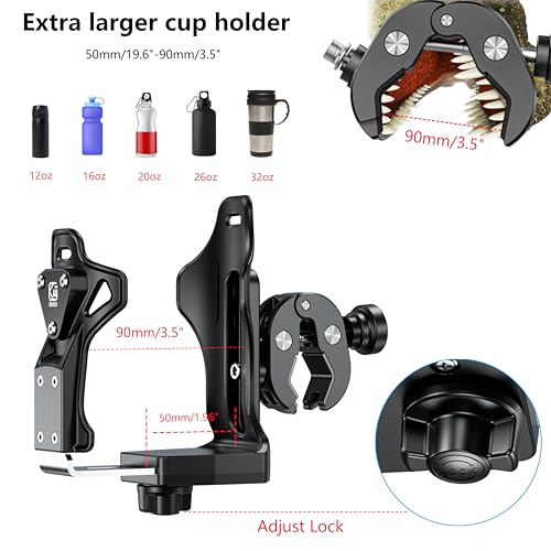 Kewig Anti-Theft Motorcycle Cup Holder, Extra Large Adjustable Size Bike Water Bottle Holder for 1.95 – 3.6" Diameter Bottles, Motorcycle Drink Holder for Stroller, Moto, Bicycle, Scooter, Wheelchair - Image 4
