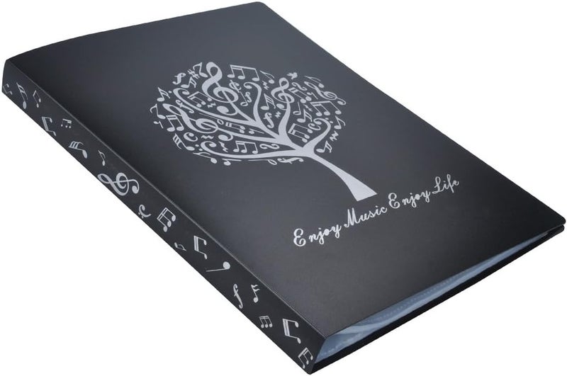 PUNK Music Sheet File Paper Storage Folder Documents Holder Blank Sheet Files Plastic A4 Size 40 Pockets (Music Tree Black) - Image 1