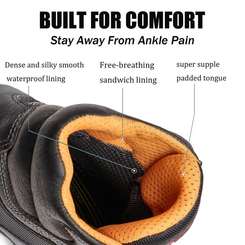 SUREWAY Men's 6" Soft Toe Heavy Duty Waterproof Work Boot - Leather,Lace Up,Oil/Slip Resistant Dual-Density Comfortable EH Construction Industrial Ankle Safety Men Work Boots, Roofing, Hunting - Image 5