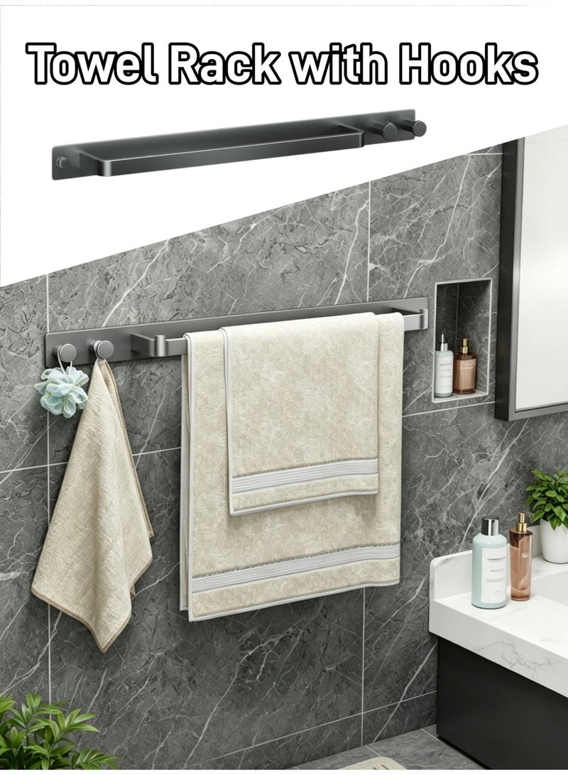 50cm Bathroom Towel Rack, Wall Mount Storage Rack, Slipper Rack with Hooks, Wall-mounted Towel Bar Bathroom Storage Rack, No Punching Required Storage Shelves Shower Organizer Rust-Proof - Image 1