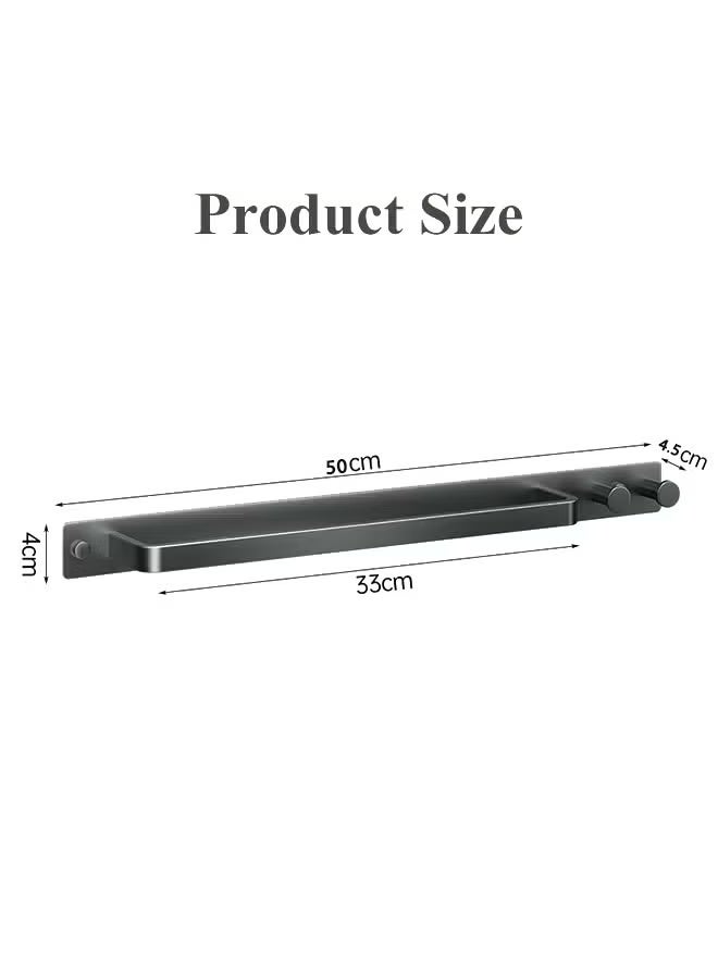 50cm Bathroom Towel Rack, Wall Mount Storage Rack, Slipper Rack with Hooks, Wall-mounted Towel Bar Bathroom Storage Rack, No Punching Required Storage Shelves Shower Organizer Rust-Proof - Image 2