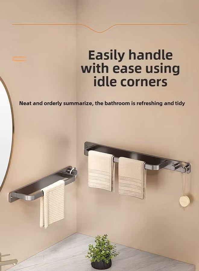 50cm Bathroom Towel Rack, Wall Mount Storage Rack, Slipper Rack with Hooks, Wall-mounted Towel Bar Bathroom Storage Rack, No Punching Required Storage Shelves Shower Organizer Rust-Proof - Image 4