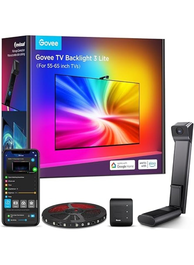 Govee TV Backlight 3 Lite with Fish-eye Correction Function Sync to 55-65 Inch TVs, 3.6m RGBICW Wi-Fi TV LED Backlight with Camera, 4 colours in 1 Lamp Bead, Voice and APP Control, Adapter - Image 1