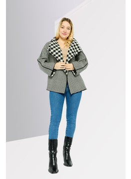 EMPORIO ARMANI Women Houndstooth Pattern Belted Trench Coats, Black/White  - Image 2