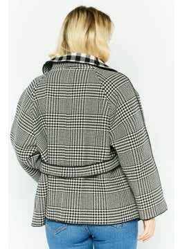 EMPORIO ARMANI Women Houndstooth Pattern Belted Trench Coats, Black/White  - Image 4