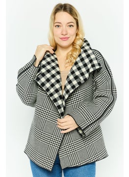 EMPORIO ARMANI Women Houndstooth Pattern Belted Trench Coats, Black/White  - Image 1