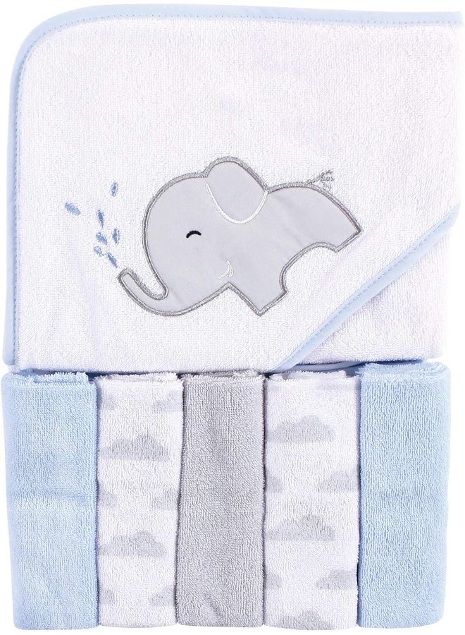 Luvable Friends Unisex Baby Hooded Towel with Five Washcloths, Elephant Spray, One Size - Image 2