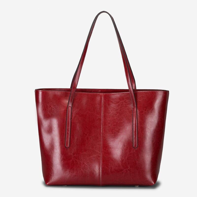 New 2024 Simple Genuine Leather Womens Bag European and American Retro Tote Bag Cowhide Portable Single Shoulder Crossbody Bag Large Capacity Burgundy 