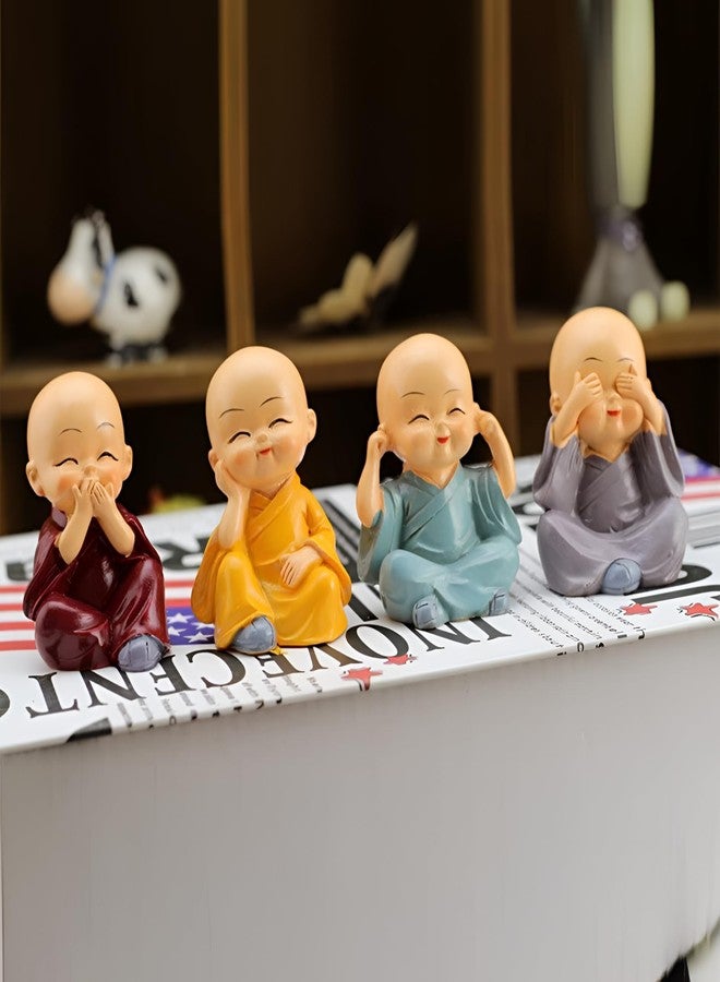 Oblivion Buddha Monk Statues Set of 4 - Miniature Buddha Monk Statues for Home Decor and Gifts, Multicolour Resin Showpiece for Indoor | Cute Monk Figurines | Ideal Gift for Birthday - Image 1