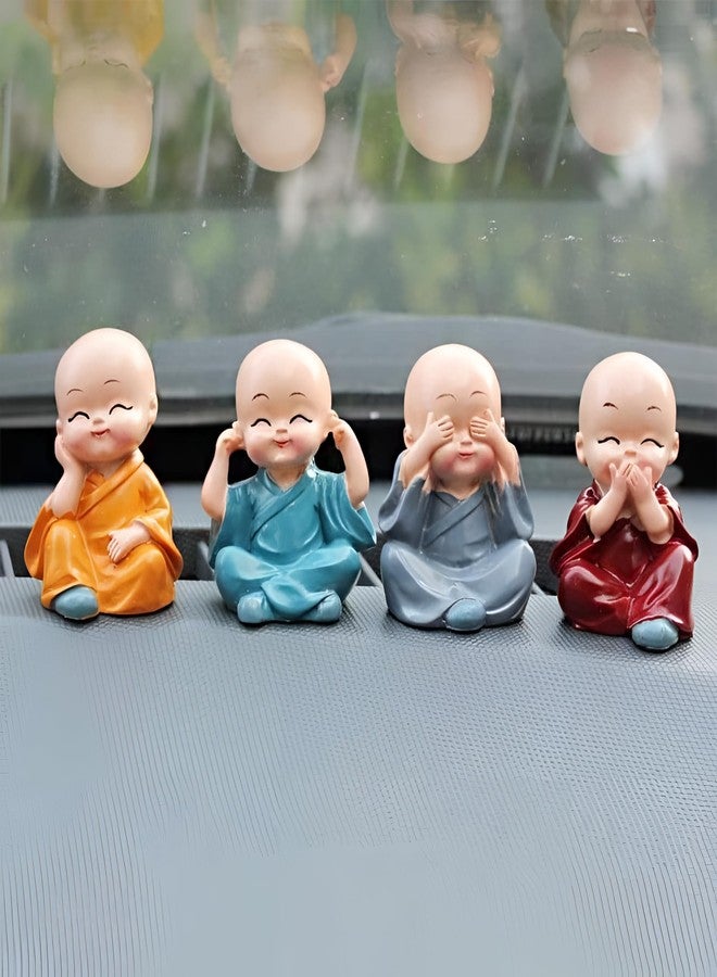 Oblivion Buddha Monk Statues Set of 4 - Miniature Buddha Monk Statues for Home Decor and Gifts, Multicolour Resin Showpiece for Indoor | Cute Monk Figurines | Ideal Gift for Birthday - Image 3