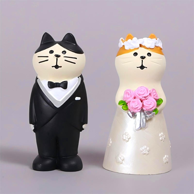 Gwindrise Wedding Cat Figurines Set - Mini Groom and Bride Cats  Adorable Wedding Gifts for Cat Lovers  Wedding Anniversary Cake Topper Decoration  Resin Cat Statues Table D?cor - Image 1